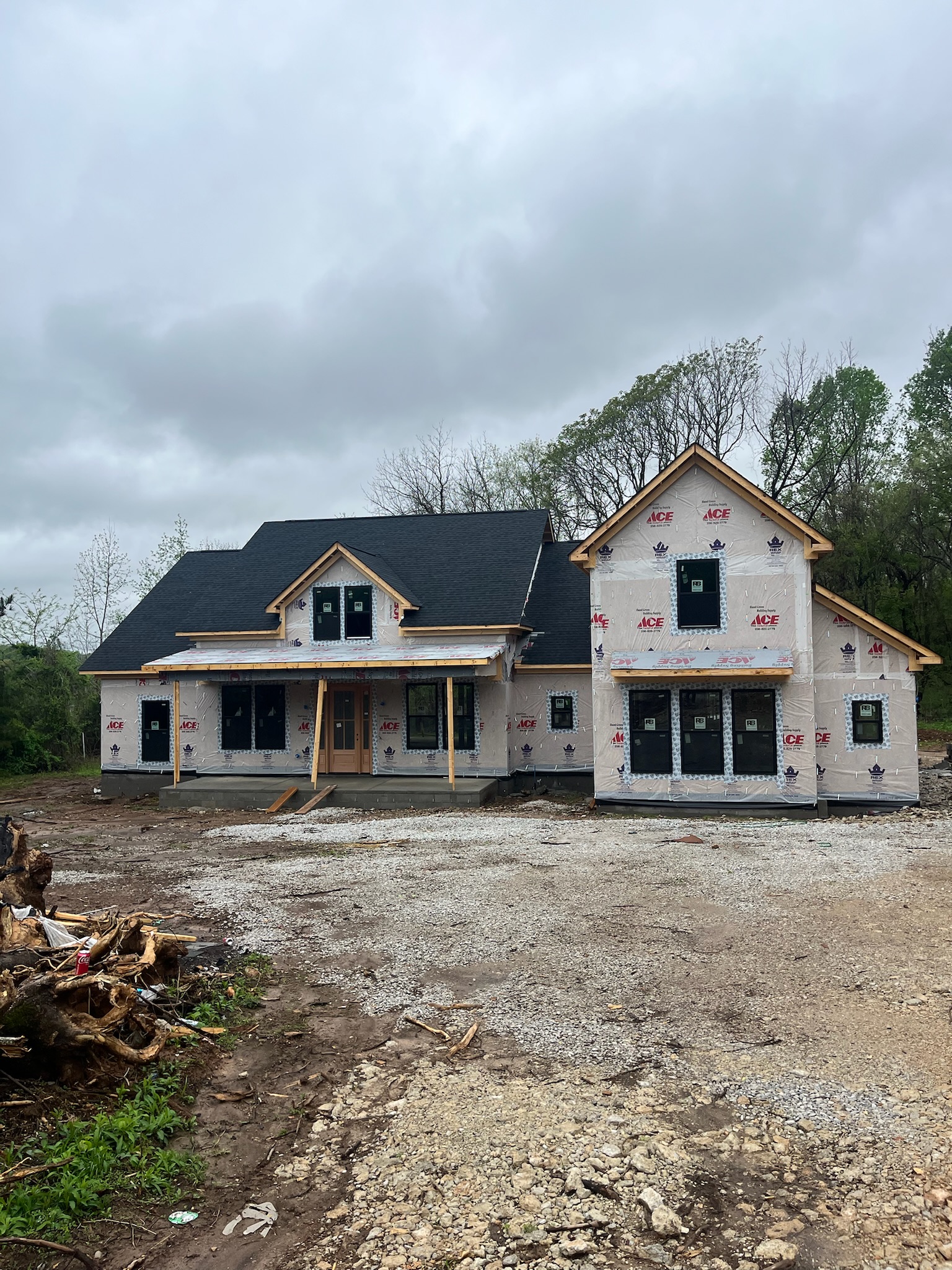 Home framed and wrapped at Burwell Road site.
